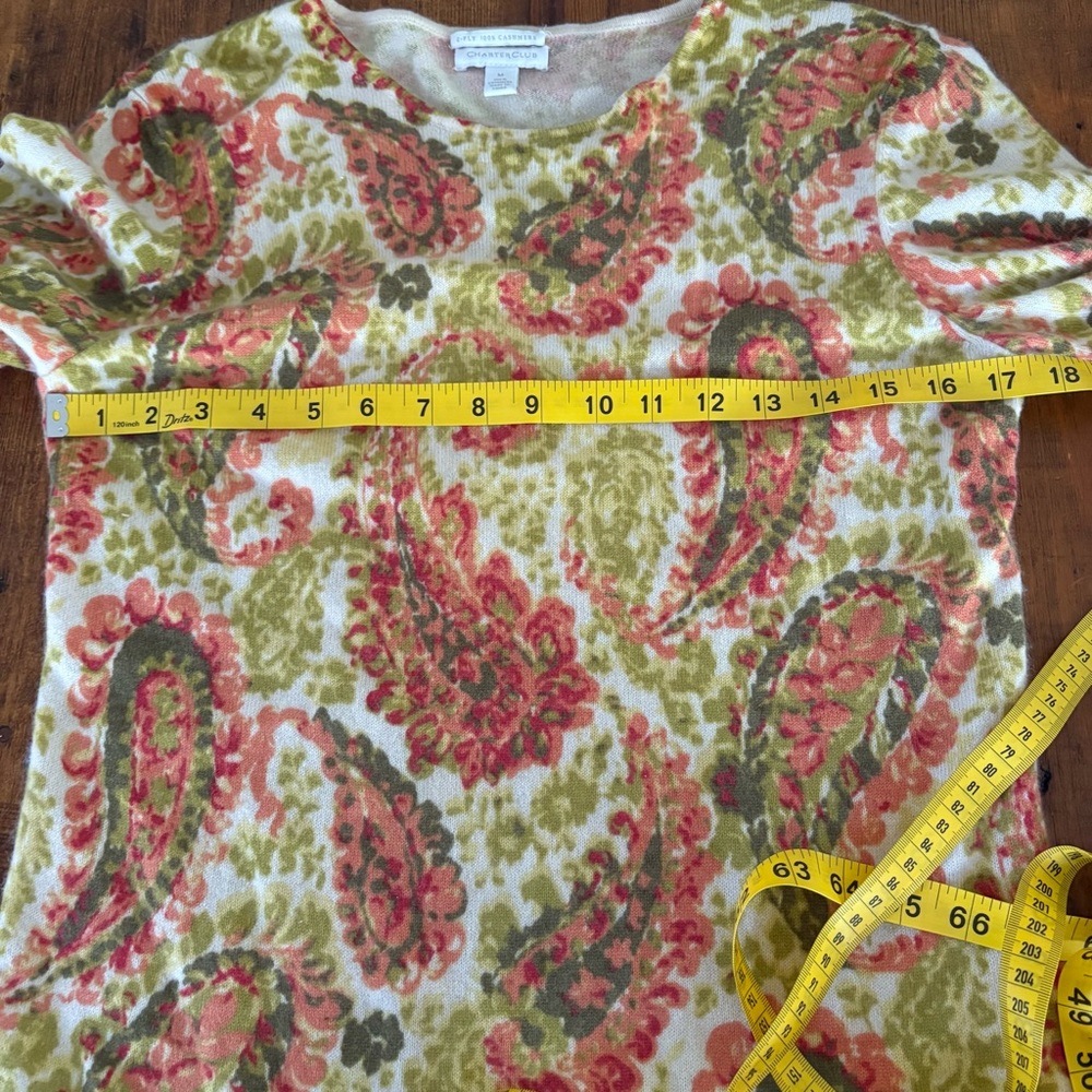 Charter Club Cashmere Cottagecore Paisley Spring Patterned Crewneck Sweater Sz M - Picture 5 of 8